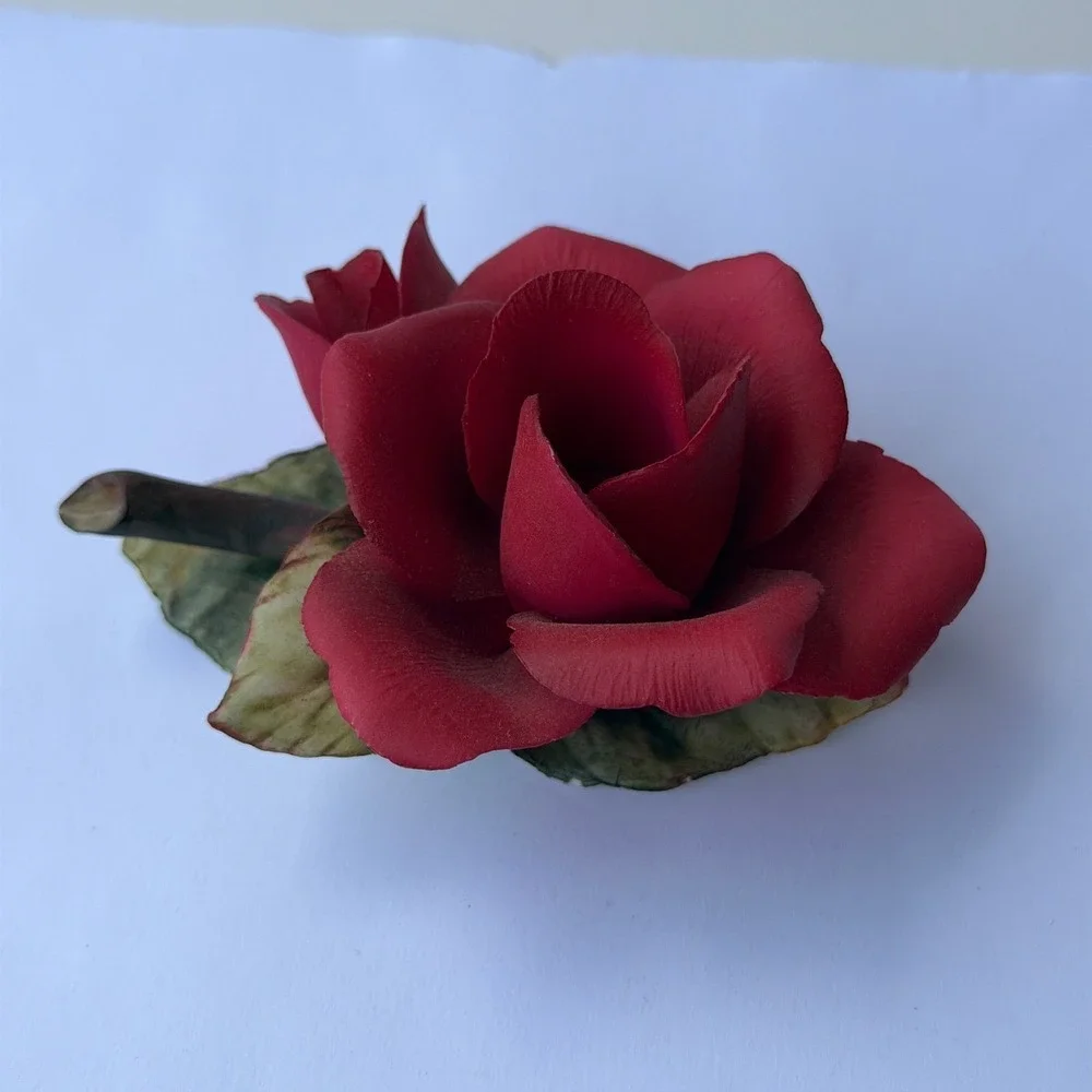 Vintage Capodimonte Napoleon Italy Porcelain Red Rose Figurine - Storage B-9